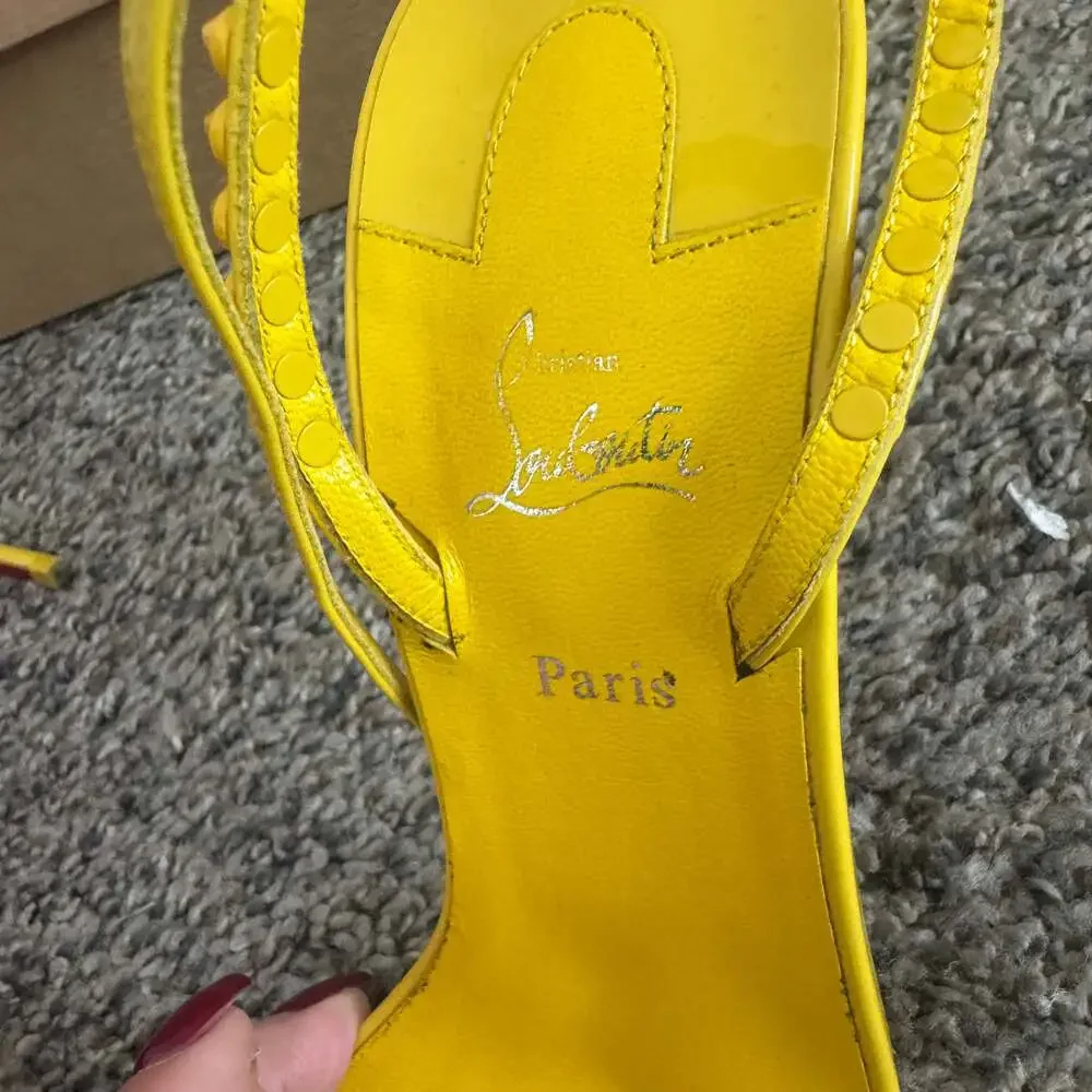 Christian Louboutin So Me 100 Yellow Patent Ankle Strap Sandal Heels - Picture 3 of 7